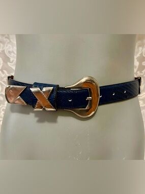 NEW! Cipriani RETRO Women's 100% Leather SMALL Navy Belt Silver 'X' Conches